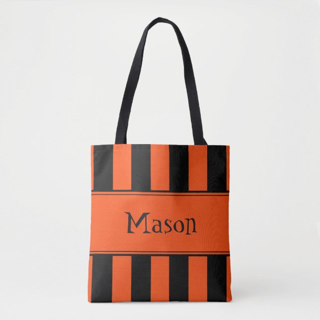 Bolsa Tote Saca de Trick or Treat Laranja Preto (Frente)