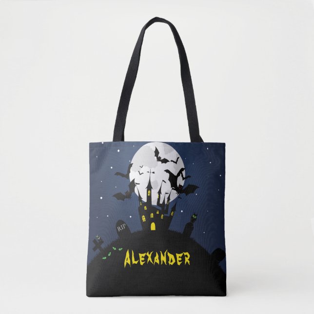 Bolsa Tote Saca de Truques ou Travessuras de Casa Assombrada (Frente)
