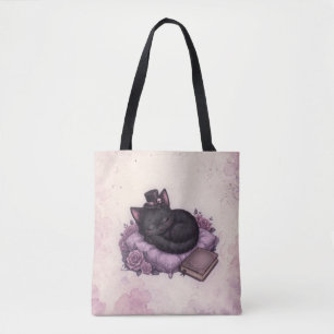 Bolsa Tote Saca de Veludo Preto com Magia das Sombras do Gato