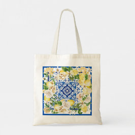 Bolsa Tote Saca do Mediterrâneo com Azulejos de Limão | Azul