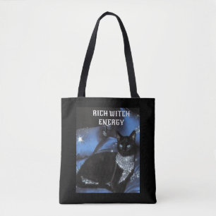 Bolsa Tote Saca Energia de Bruxa Rica Gato Preto Glamourosa G