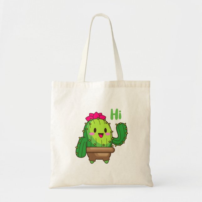 Bolsa Tote Saca Kawaii de Cacto Sorridente Feliz (Frente)