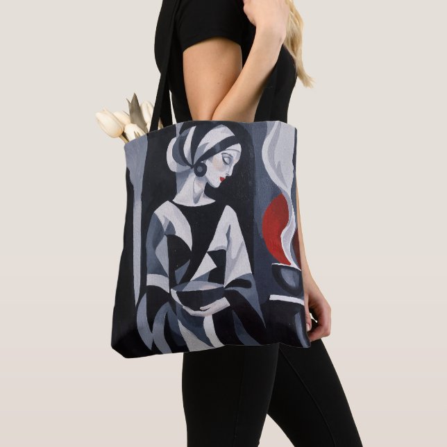 Bolsa Tote Saca Monocromático Mulher Mística Art Déco (Close Up)