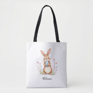 Bolsa Tote Saca reutilizável de Páscoa com coelho em aquarela