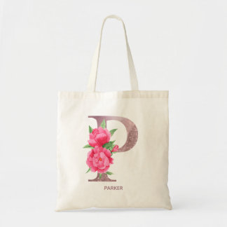 Bolsa Tote Saca Tote de Monograma Floral Personalizado com Le