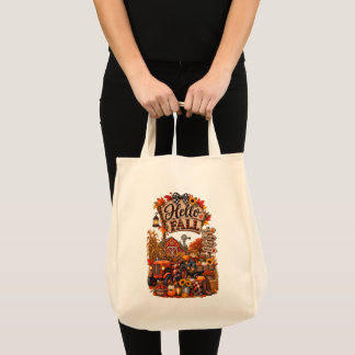 Bolsa Tote Saca Tote Olá Outono | Lindo Saco de Lona Rústico 