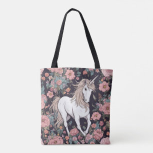Bolsa Tote Saca Unicórnio Animal Mitológico Flores