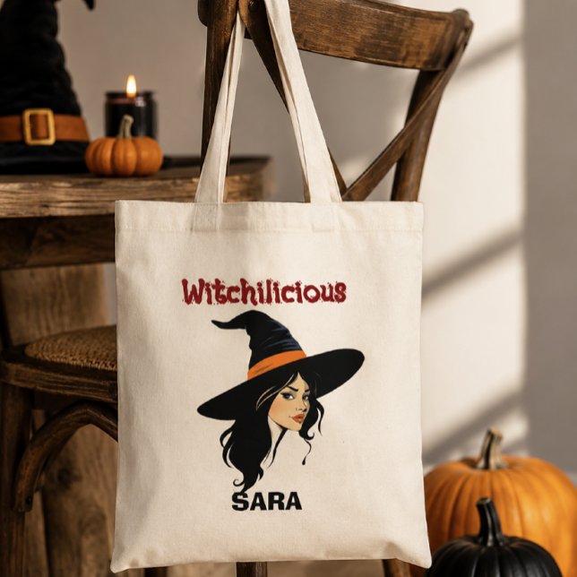 Bolsa Tote Saca Witchilicious de Halloween para Truque ou Gos (Criador carregado)