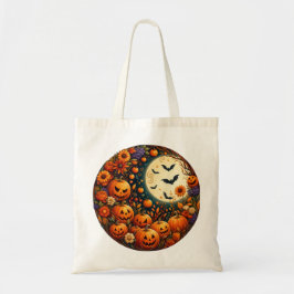 Bolsa Tote Sacas de Algodão de Halloween, Lua & Morcegos