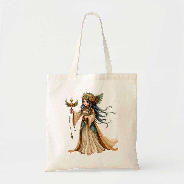 Bolsa Tote Sacerdotisa Celestial da Pirâmide Dourada. (Frente)