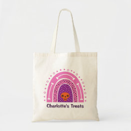 Bolsa Tote Saci Perereca Rosa Boho Arco-íris Halloween Doces