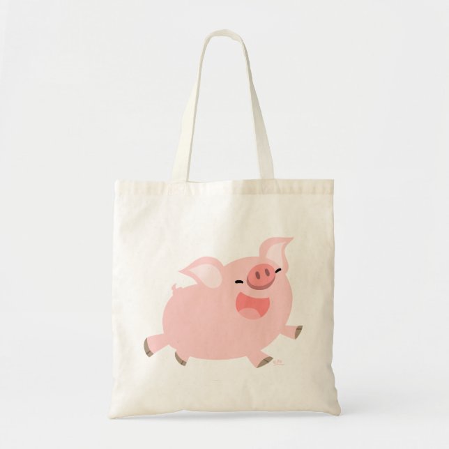 Bolsa Tote Saco alegre bonito do porco dos desenhos animados (Frente)