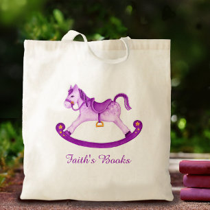 Bolsa Tote Saco amarelo roxo da biblioteca do cavalo de