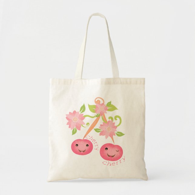 Bolsa Tote Saco animador do presente da cereja de Kawaii (Frente)