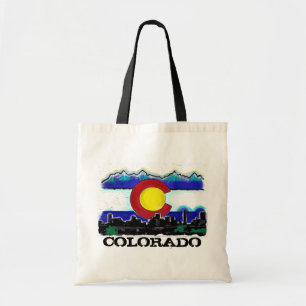 Bolsa Tote Saco artística da skyline de Denver da bandeira de