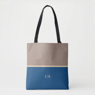 Bolsa Tote Saco Azul Azul Clássico Monograma Moderno