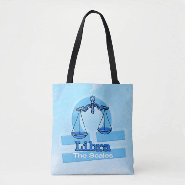 Bolsa Tote Saco azul com sinal azul de ar da astrologia Libra (Frente)