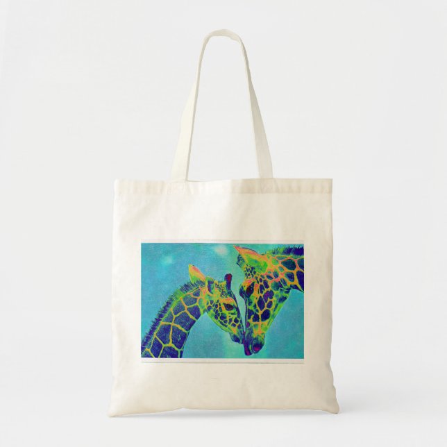 Bolsa Tote saco azul dos girafas (Frente)