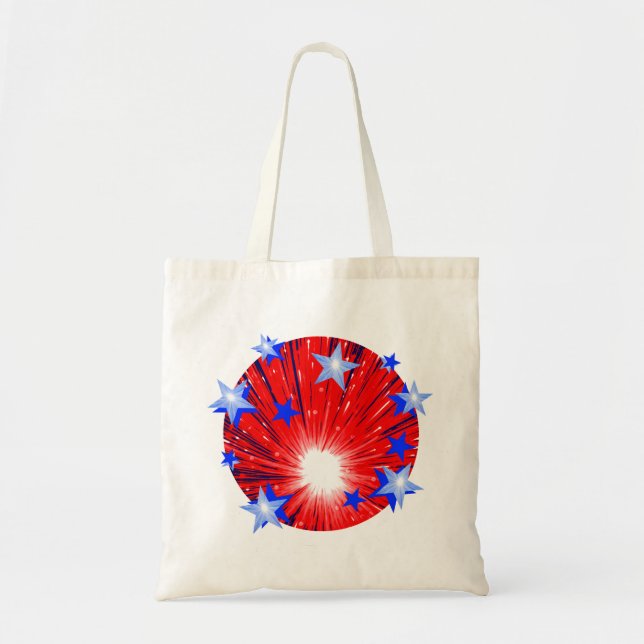 Bolsa Tote Saco azul redondo azul branco vermelho com fogos d (Frente)