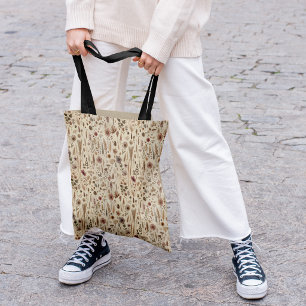 Bolsa Tote Saco Botânico de Flores Prensadas de Herbário Vint