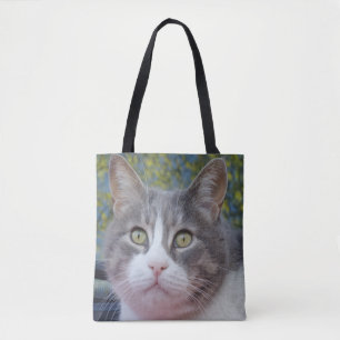 Bolsa Tote Saco Branca de Gato de cinza