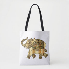 Bolsa Tote Saco branco com um elefante ouro