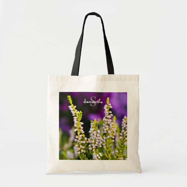 Bolsa Tote Saco branco de flores de urze (Frente)