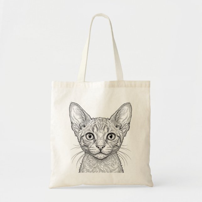 Bolsa Tote Saco Branco de Gatinho Cornish Rex (Frente)