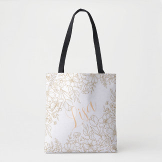 Bolsa Tote Saco branco personalizado - Floral Dourado