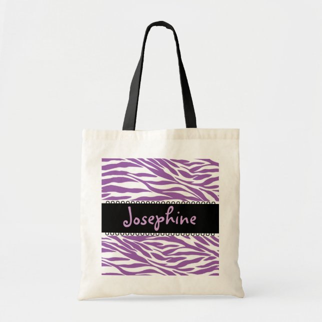 Bolsa Tote Saco branco preto roxo da noiva da zebra do favor (Frente)
