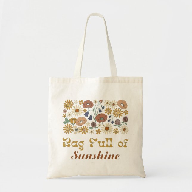 Bolsa Tote Saco Cheio de Sol - Flor de Boho Retro (Frente)