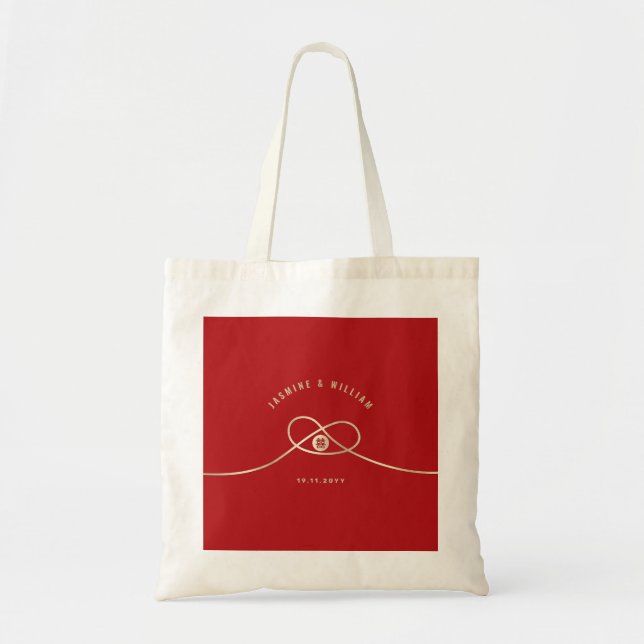 Bolsa Tote Saco chinês do casamento do nó Dourado dobro da (Frente)