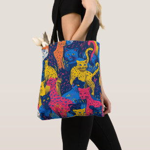 Bolsa Tote Saco Colagem de Gato Colorido Colado Colado Colori
