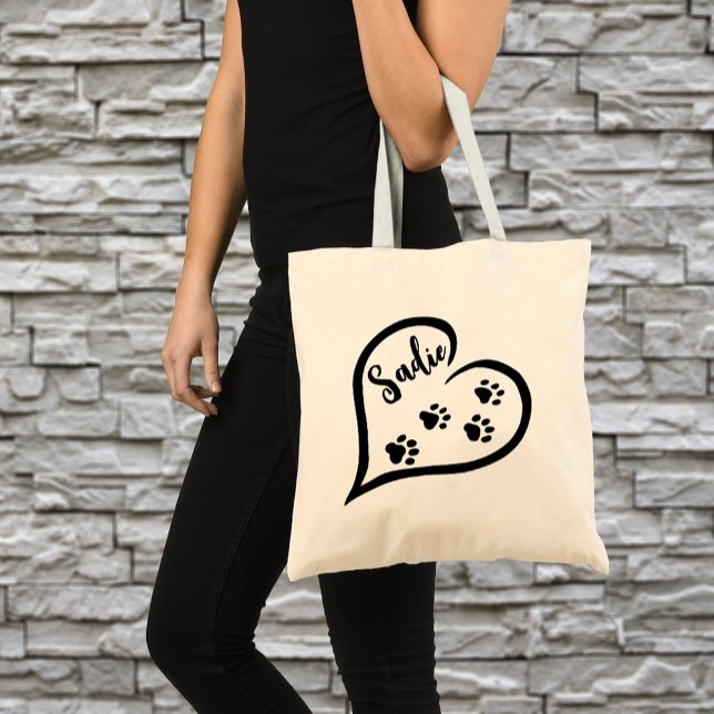 Bolsa Tote Saco com Coração com Patas e Nome Personalizado pa (Criador carregado)