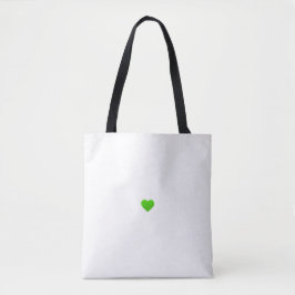 Bolsa Tote Saco com coração verde e texto preto.