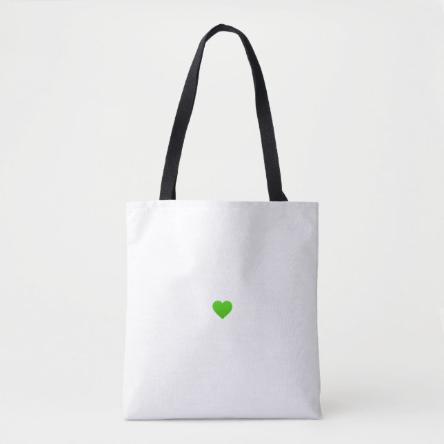 Bolsa Tote Saco com coração verde e texto preto. (Frente)