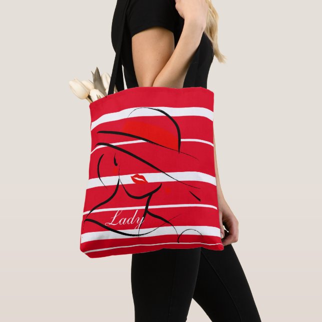 Bolsa Tote Saco com listras e design. (Close Up)