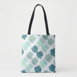 Bolsa Tote Saco com padrão de folha tropical diagonal