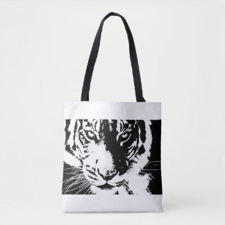 Bolsa Tote Saco com Tigre impressão preto e branco
