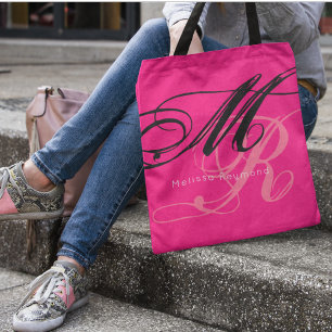 Bolsa Tote Saco cor-de-rosa com monograma impressão
