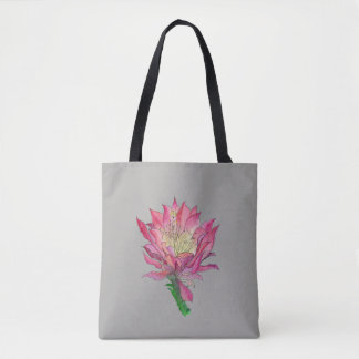 Bolsa Tote Saco cor-de-rosa do impressão da flor do cacto da