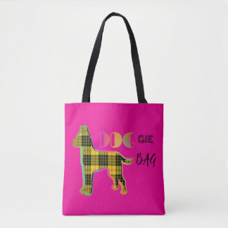 Bolsa Tote Saco cor-de-rosa quente Xadrez amarela do cão