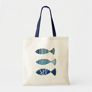 Bolsa Tote Saco Cream Tote com peixes azuis
