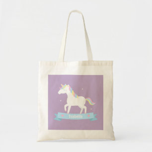 Bolsa Tote Saco Cute White Unicorn Pastel Mane Nome da Menina