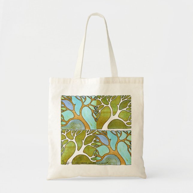 Bolsa Tote Saco da arte da árvore do verde azul (Frente)
