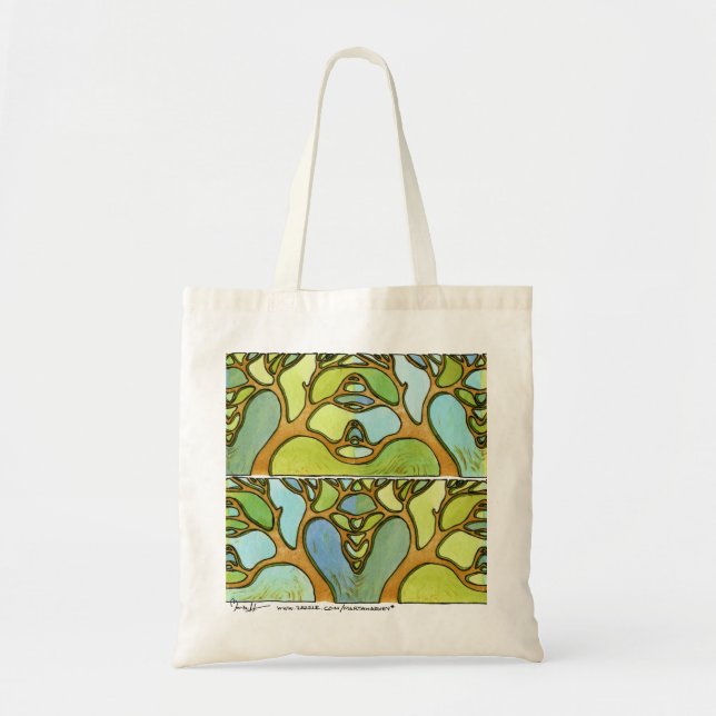 Bolsa Tote Saco da arte da árvore do verde azul (Frente)