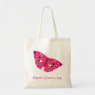 Bolsa Tote Saco da biblioteca com a borboleta cor-de-rosa