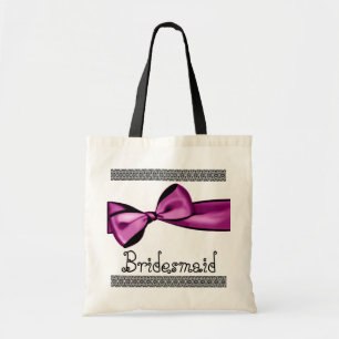 Bolsa Tote Saco da dama de honra - arco e laço cor-de-rosa d