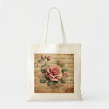 Saco de Algodão Tote Rosa Vintage e Partitura