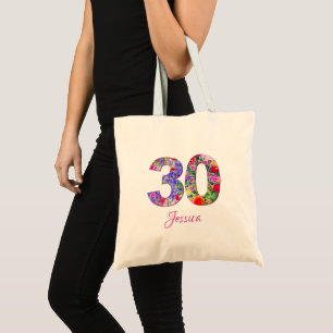 Bolsa Tote Saco de aniversário de 30 anos floral